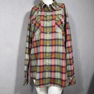 Bullhead Plaid Cowboy Western Pearl Snap‎ Shirt Large Rodeo Festival Country